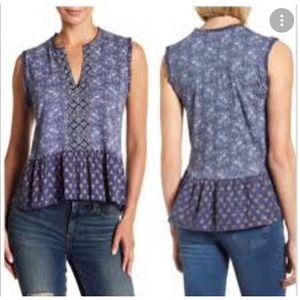 lucky brand boho blue patterned peplum tank top size large